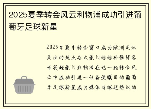 2025夏季转会风云利物浦成功引进葡萄牙足球新星